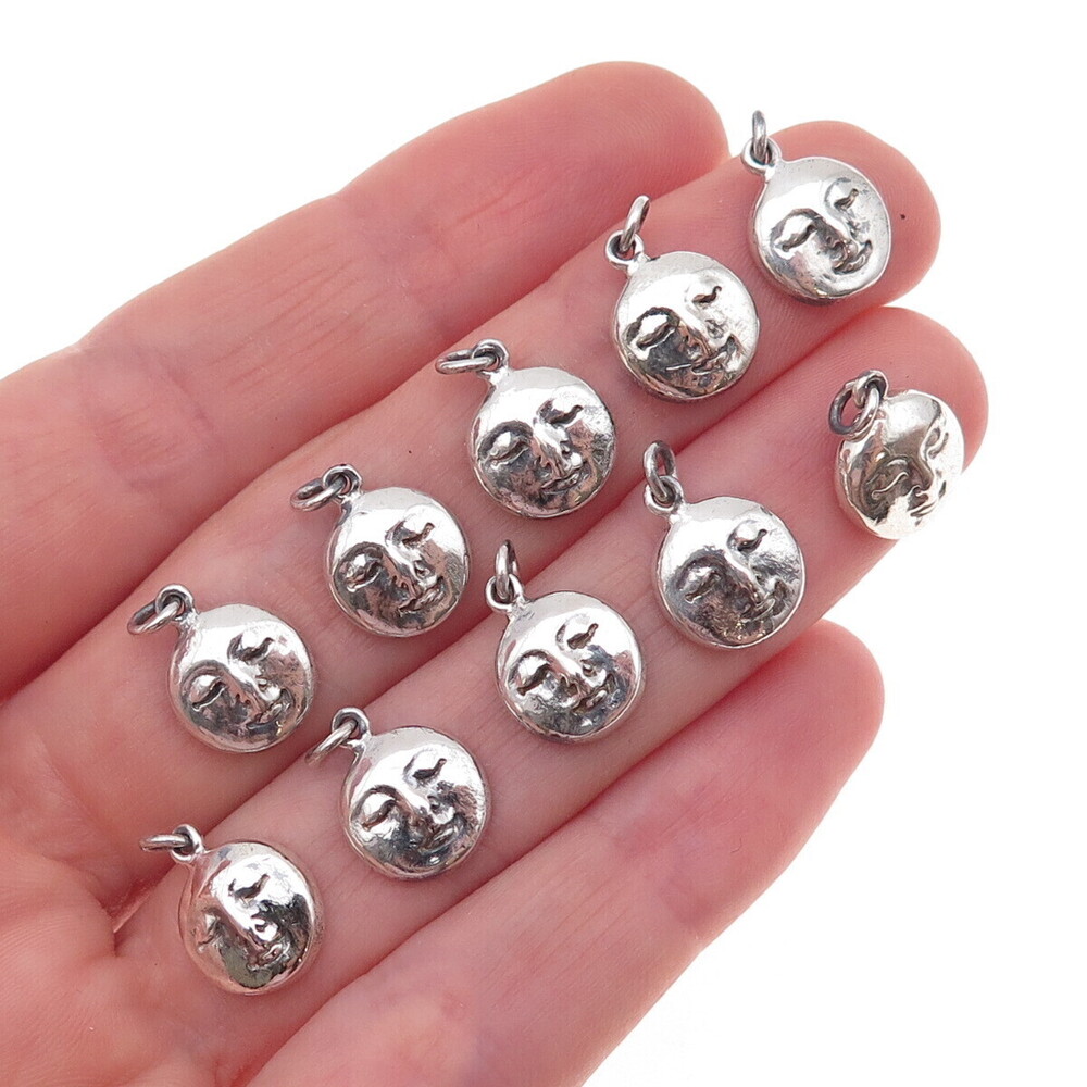 Sajen 925 Sterling Silver Vintage SET of 10 Moon Face Oxidized Charm Pendants